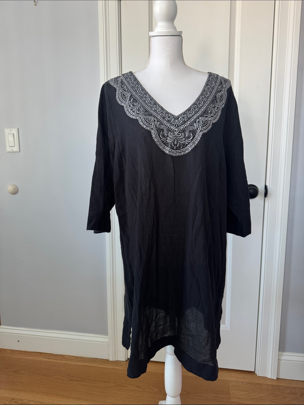 Black V-Neck Embroidered Women’s Beach Cover-up